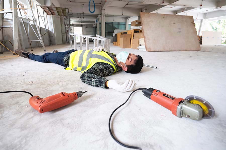 faulty or unsafe equipment claim, personal injury, an accident of a man worker at the construction site